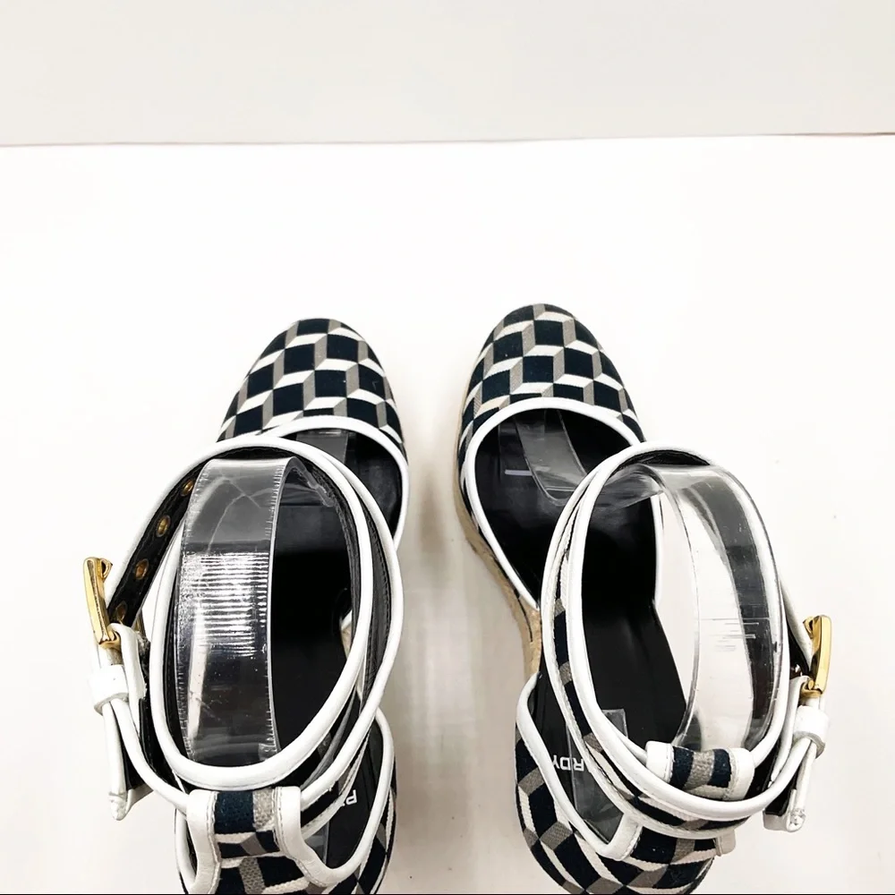 {Pierre Hardy} Canvas & Leather Cubed Print Espadrille Wedges - Picture 13 of 16